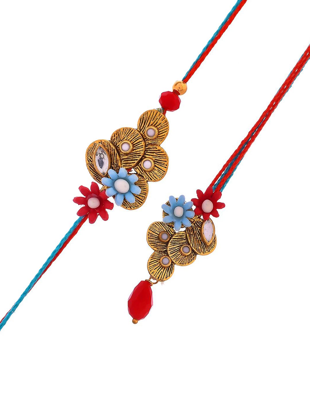 Anouk Green Stone-Studded & Beaded Bhaiya Bhabhi Thread Rakhi