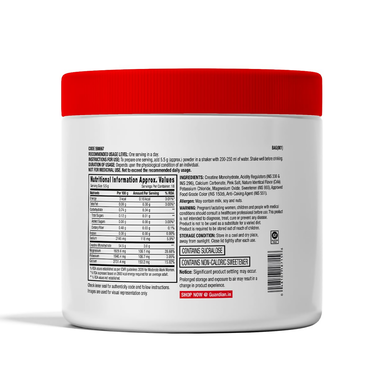 GNC Creatine+ Electrolytesh Cola Ayurvedic protein powder in a scoop with a glass of prepared drink, highlighting supplement ingredients.