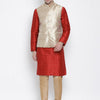 Men's Maroon Silk Blend Straight Jacket  Kurta and Pyjama Set