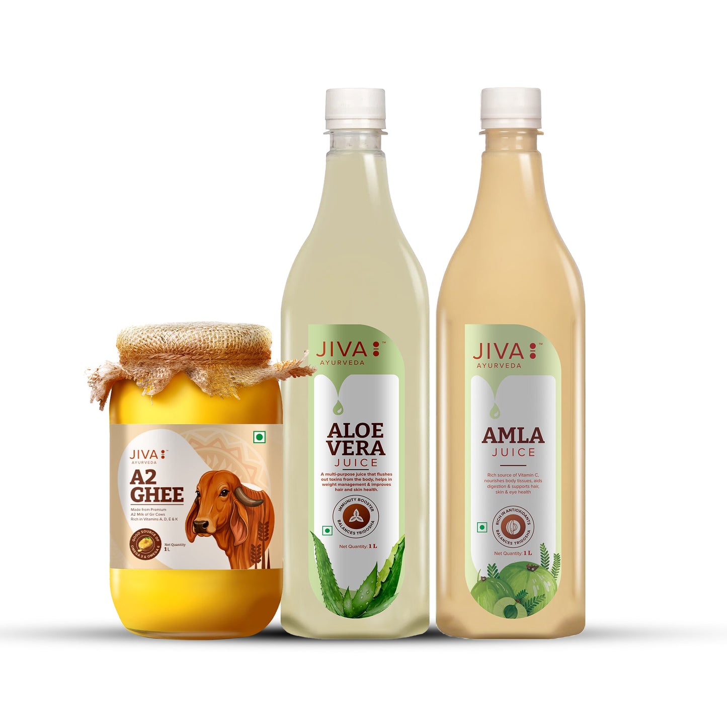 Jiva Ayurveda digestive combo | A2 Ghee 1KG | Aloe Vera Juice 1L | Amla Juice 1l Made to support daily digestion, gut balance, immunity, and overall wellness naturally