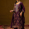 Indyancart IE Burgundy Floral Woven Design Thread Work Straight Kurta with Trousers & Dupatta