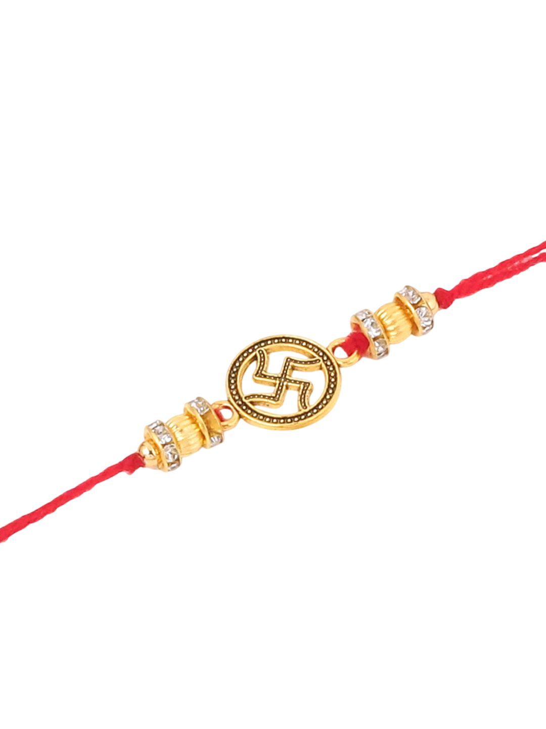 Anouk Set Of 2 Stones Studded Swastik Design Thread Rakhis & Roli Chawal Chandan