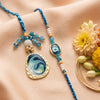 Dhiyona Set Of 2 Blue Evil Eye Traditional Gold Toned Bhaiya Bhabhi Rakhi With Roli Chawal
