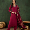 Dhiyona SN Women's Thread Work V-Neck Straight Kurta With Trousers And Dupatta