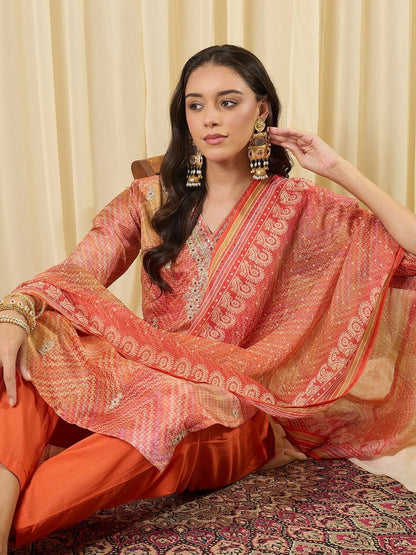 Women Ethnic Motifs Regular Thread Work Kurta with Trousers & With Dupatta