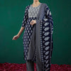 Indyancart IE Ethnic Motifs Printed Thread Work Straight Kurta With Trousers & Dupatta
