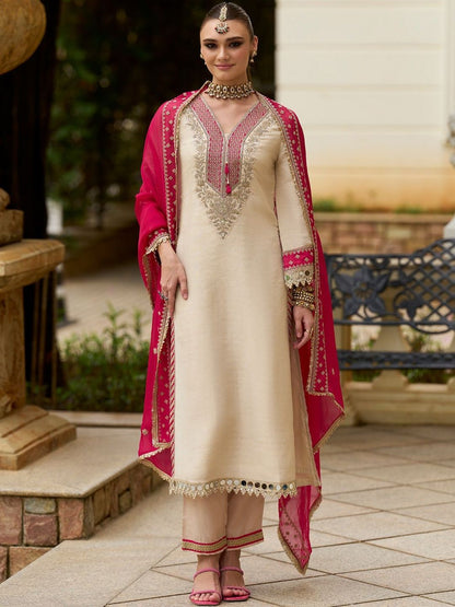 Women Ethnic Motifs Embroidered Regular Mirror Work Kurta with Trousers & With Dupatta