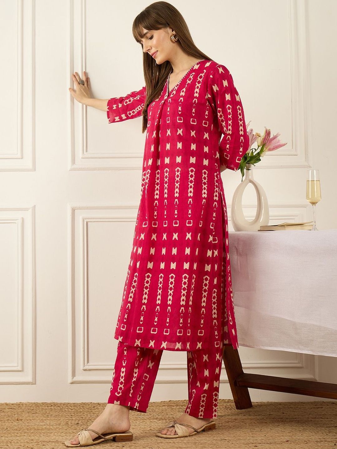 Women Printed Regular Pure Cotton Kurta with Trousers