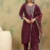 Dhiyona VA Women'sYoke or Border Embroidered Zari Straight Kurta With Trousers & Dupatta