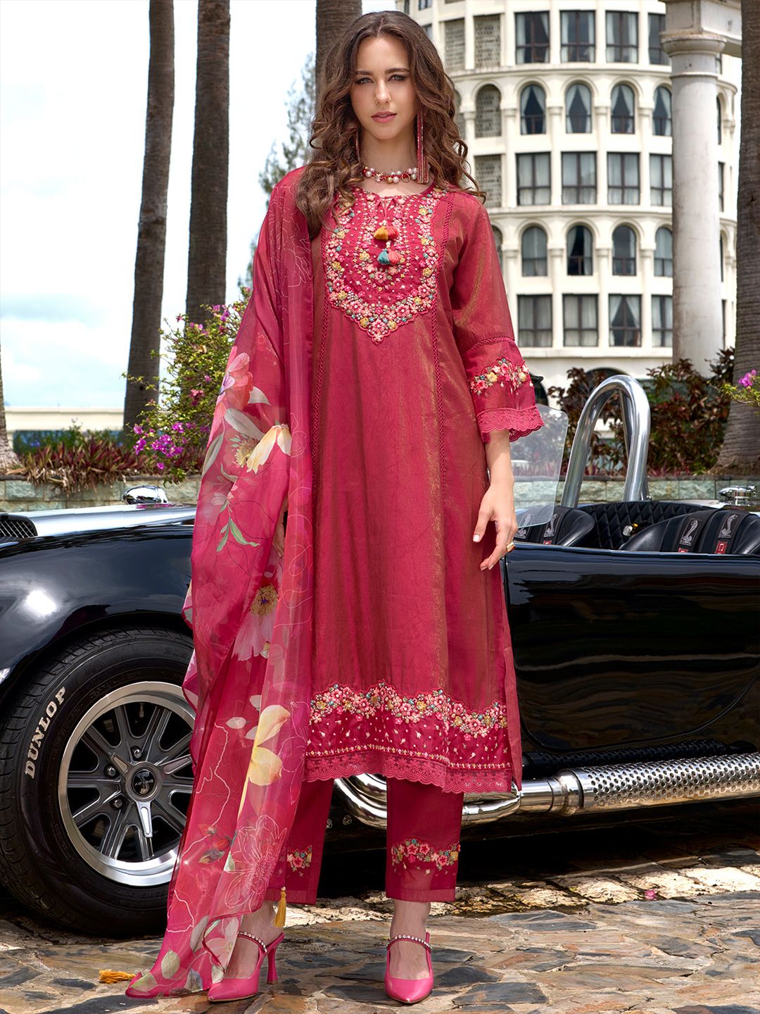 Women Floral Embroidered Kurta with Trousers & Dupatta