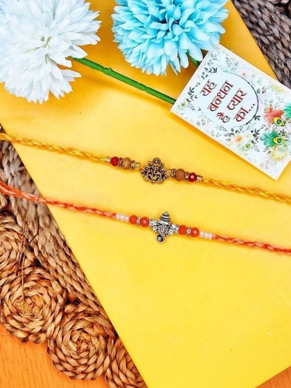 Anouk Set Of 2 Multicolor Religious Thread Rakhi With Roli Chawal Chandan Mishri