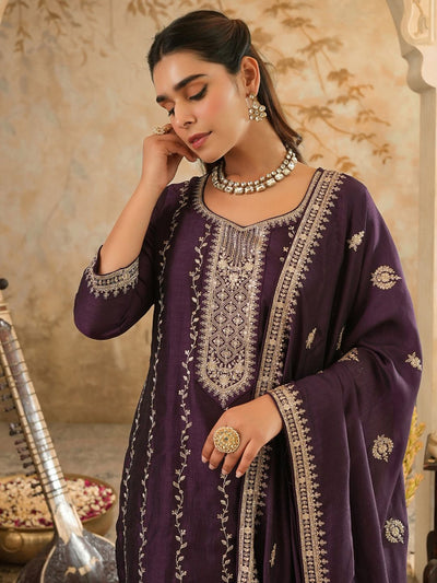 Indyancart IE Women Embroidered Straight Kurta Trousers With Dupatta Set
