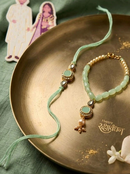 Anouk Set Of 2 Artificial Stones & Beads Bhaiya Bhabhi Rakhi With Roli Chawal Chandan