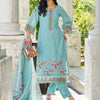 Dhiyona IE Women Floral Yoke Design Regular Thread Work Linen Kurta with Trousers & With Dupatta