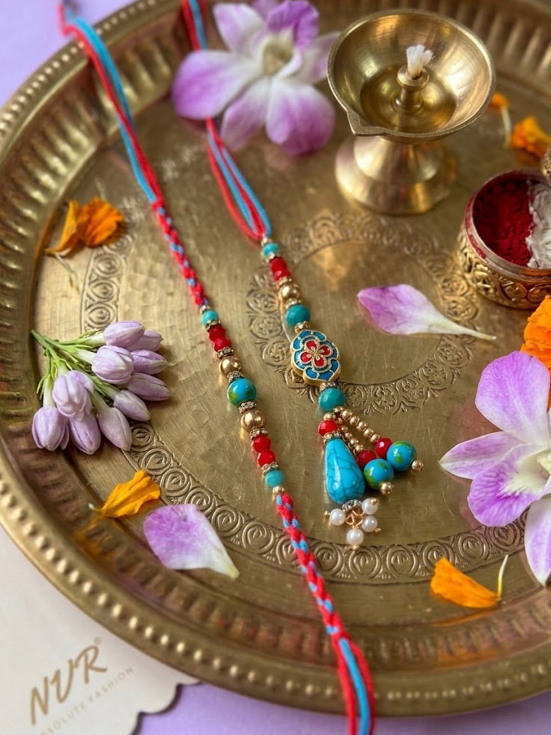 Anouk Set Of 2 Multicolor Artificial Beads Bhaiya Bhabhi Thread Rakhi With Roli Chawal