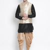 Men's Black Silk Blend Straight Jacket  Kurta and Dhoti Set