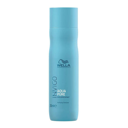 Wella Professionals INVIGO Balance Aqua Pure Purifying Shampoo bottle with white and blue packaging on a white background.
