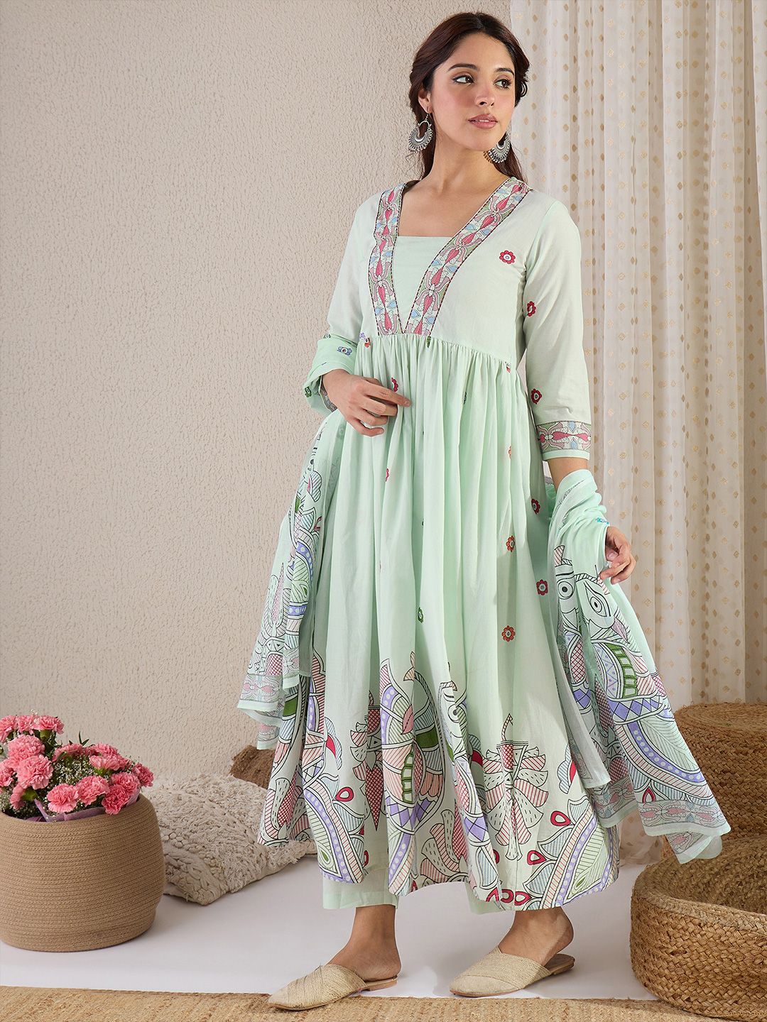 Women Ethnic Motifs Printed Pure Cotton Kurta with Trousers & Dupatta