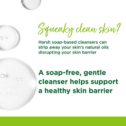 Simple Moisturising Facial Wash in a clear bottle with a white label, showcasing a gentle face wash for sensitive skin.