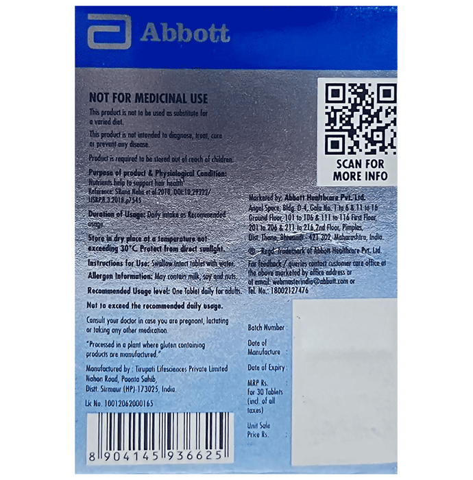 Gluten-free Follihair A Tablets for hair care by Abbott, showing the supplement bottle with tablets inside.