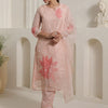 Dhiyona IE Floral Embroidered Thread Work Organza Straight Kurta With Trousers & Dupatta