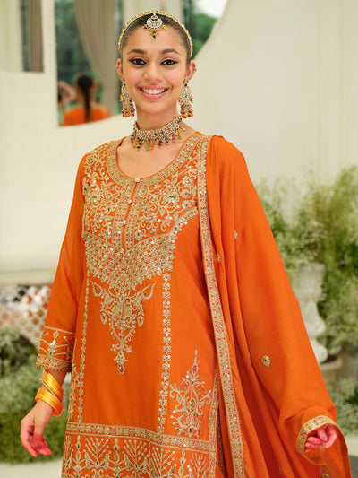 Indyancart IE Women Ethnic Motif Embroidered Sequinned Kurta with Skirt & Dupatta