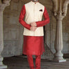Men's Maroon Silk Blend Straight Jacket  Kurta and Pyjama Set