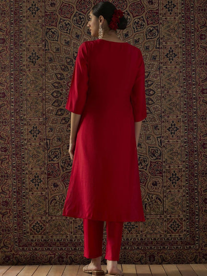 Ethnic Motifs Embroidered Round Neck Thread Work Straight Kurta With Trouser