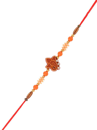 Anouk Cute Ganesha Face Beaded Thread Rakhi With Roli Chawal & Greetings Card