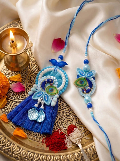 Anouk Set Of 2 Peacock Design Bhaiya Bhabhi Rakhi With Roli Chawal Chandan Mishri