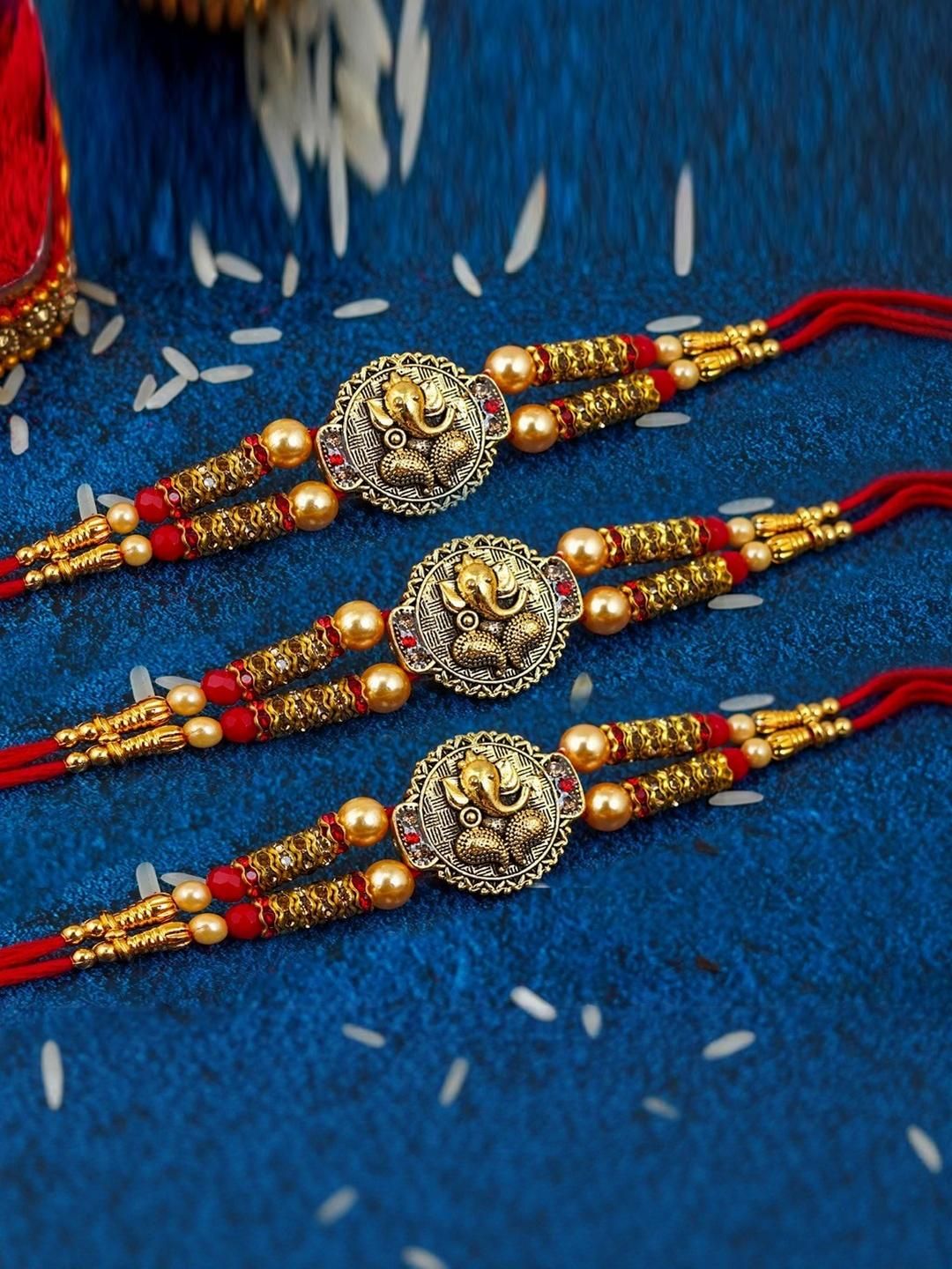 Anouk Set Of 3 Lord Ganesha Elegant Cotton Thread Rakhi