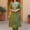Dhiyona IE Women Printed Regular Thread Work Kurta with Trousers