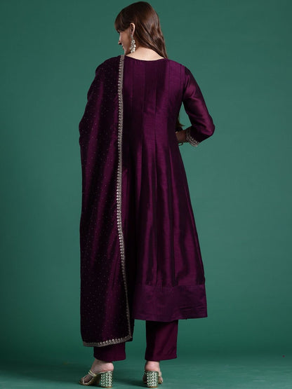 Women Ethnic Motifs Embroidered Regular Kurta with Trousers & With Dupatta