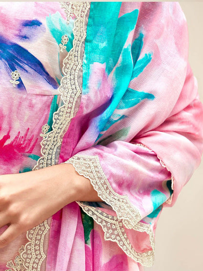 Indyancart IE Women Floral Embroidered Regular Thread Work Kurta with Trousers & With Dupatta