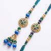 Dhiyona Set Of 2 Blue Artificial Beads Morpankh Style Bhaiya Bhabhi Rakhi With Roli Chawal