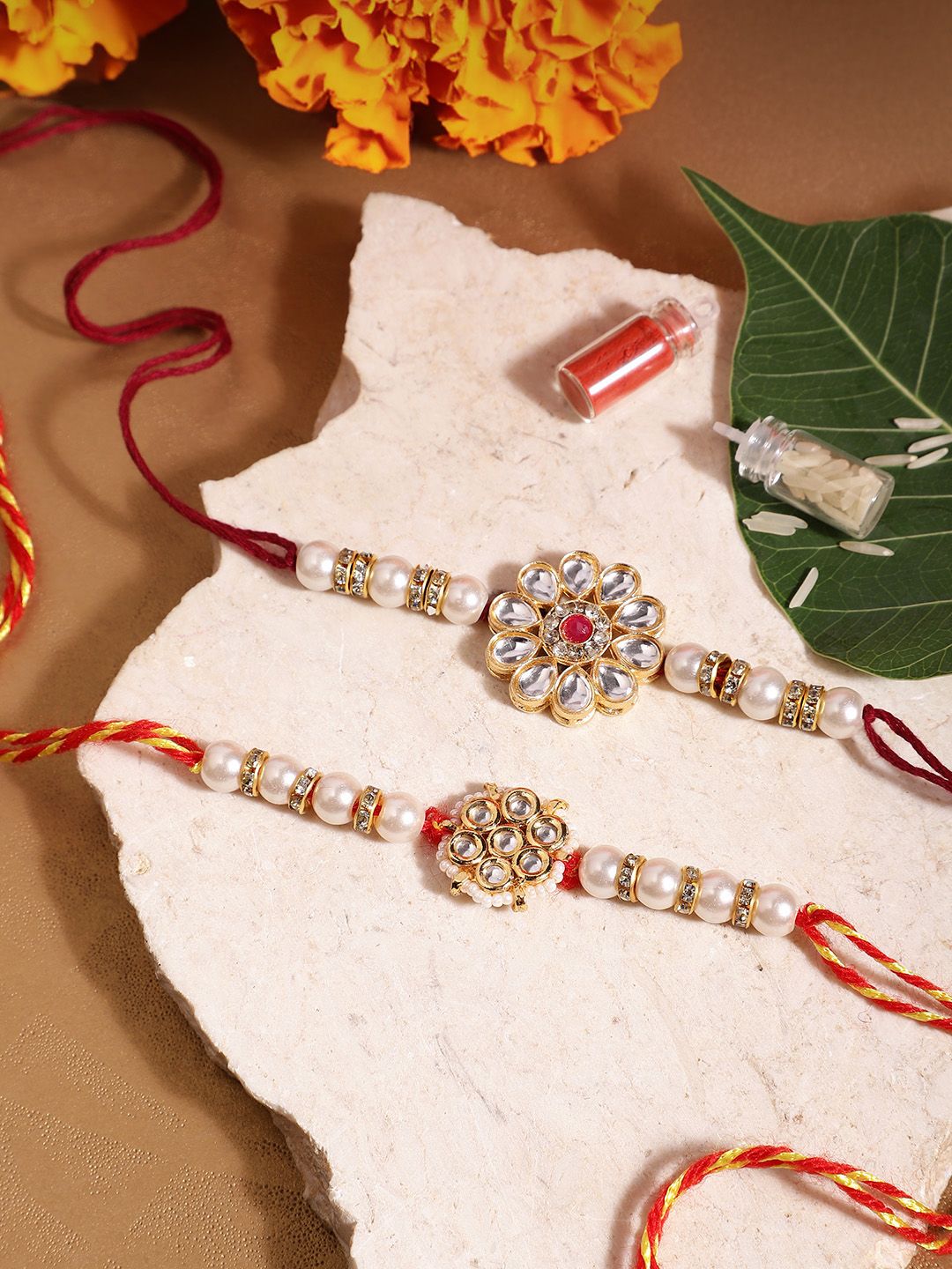 Anouk Unisex Set of 2 Beaded Bhai Bhabhi Rakhis With Roli & Chawal