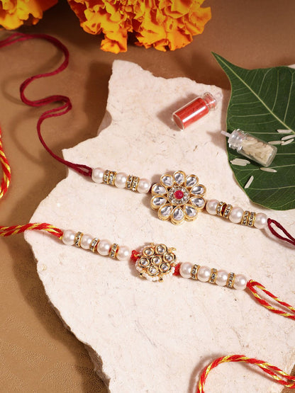 Anouk Unisex Set of 2 Beaded Bhai Bhabhi Rakhis With Roli & Chawal