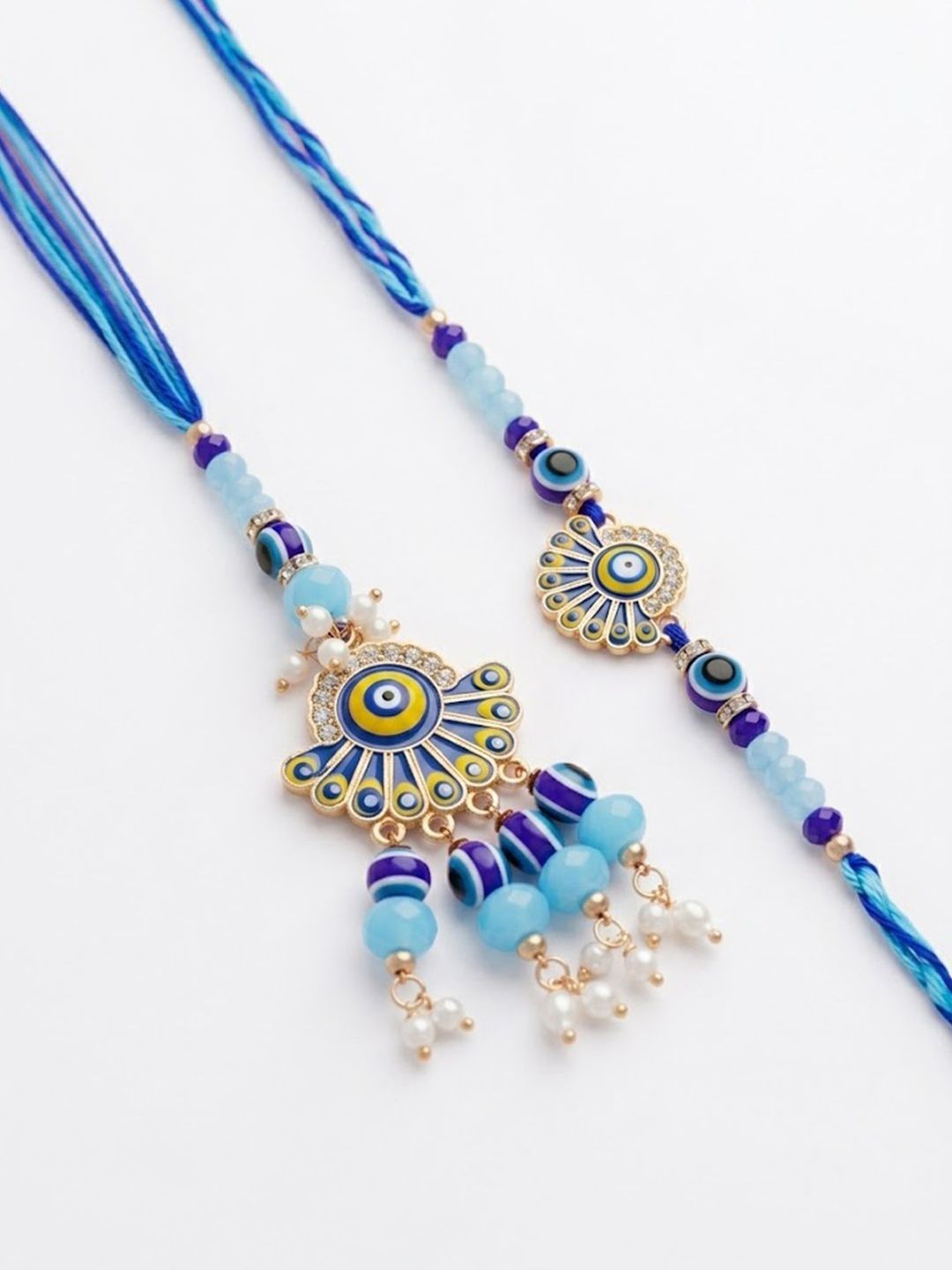 Anouk Set Of 2 Blue Evil Eye Artificial Beads Bhaiya Bhabhi Rakhi With Roli Chawal