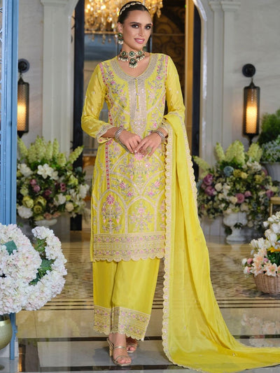 Indyancart IE Women Ethnic Motifs Embroidered Kurta with Palazzos & Dupatta