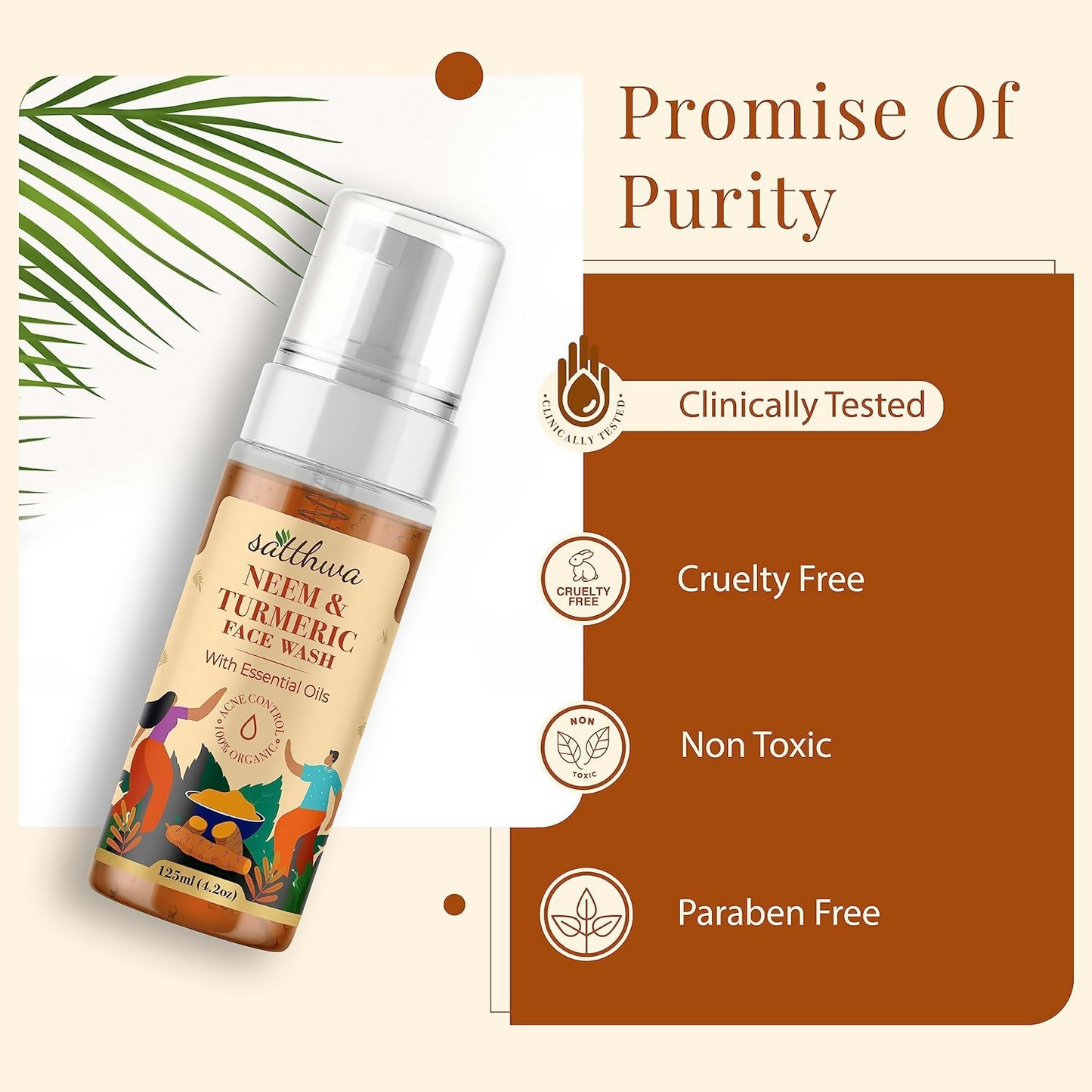 Satthwa Neem & Turmeric Face Wash serum for acne and pimples, featuring natural ingredients, shown in a sleek bottle.