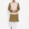 Men's Mehendi Green Cotton Blend Straight Jacket  Kurta and Pyjama Set