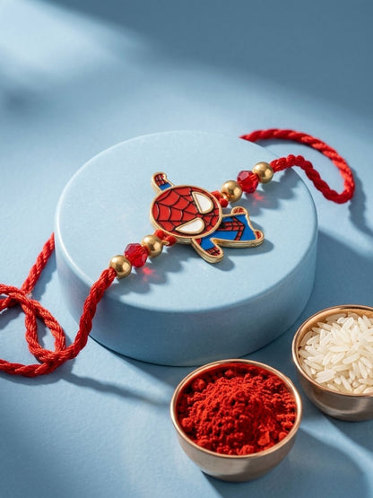 Anouk Kids Spider Man Character Artificial Beads Thread Rakhi With Roli Chawal Chandan