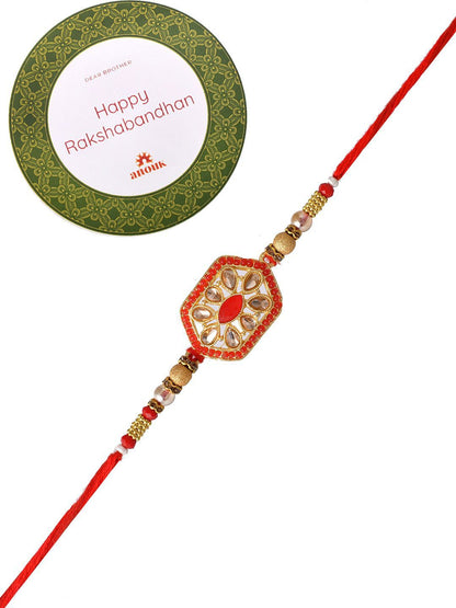 Anouk Gold-Toned Beaded Rakhi With Roli Chawal & Greeting Card