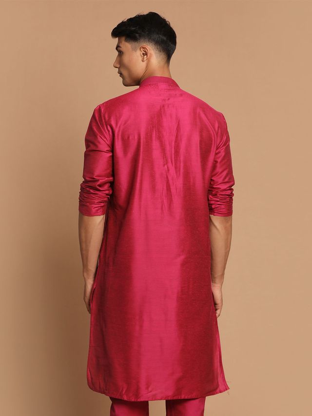 Men's Pink Viscose Blend Straight Kurta and Dhoti Set