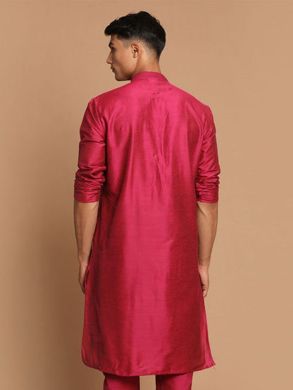 Men's Pink Viscose Blend Straight Kurta and Dhoti Set