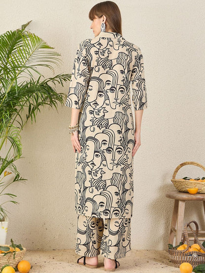 Women Abstract Printed Cotton Kurta with Palazzos