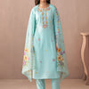 Dhiyona IE Floral Embroidered Notch Neck Straight Kurta With Trouser And Dupatta