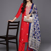 Dhiyona VA Women'sRed Paisley Embroidered Regular Straight Kurta With Trouser With Dupatta