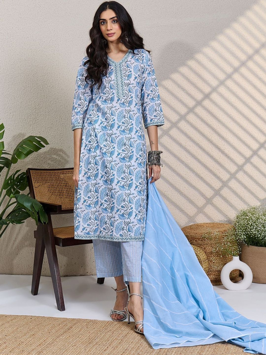 Women Ethnic Motifs Printed Pure Cotton Kurta with Trousers & Dupatta