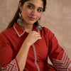 Dhiyona IE Geometric Embroidered A-Line Thread Work Pure Cotton Kurta With Palazzos